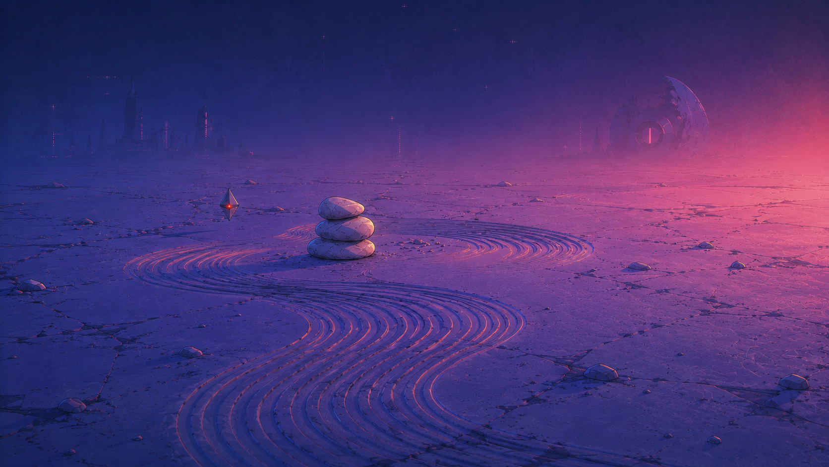 Zen garden stones and raked sand